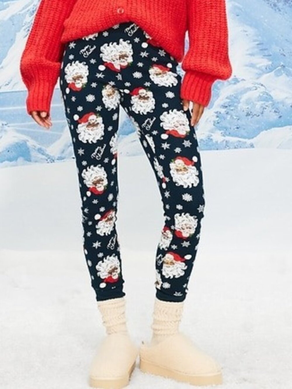 Old Navy Jolly Santa High Waisted Waffle Pajama Legging Thermal Knit Size Medium